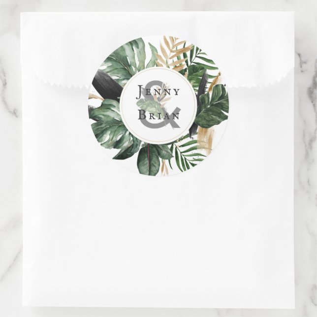 Sticker Rond Une verdure estivale glamour | Monogramme Mariage  (Sac)