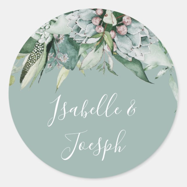 Sticker Rond Une verdure succulente | Sage Mariage Enveloppe sc (Devant)