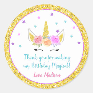 Sticker Rond Unicorn Anniversaire Favoriser Tags