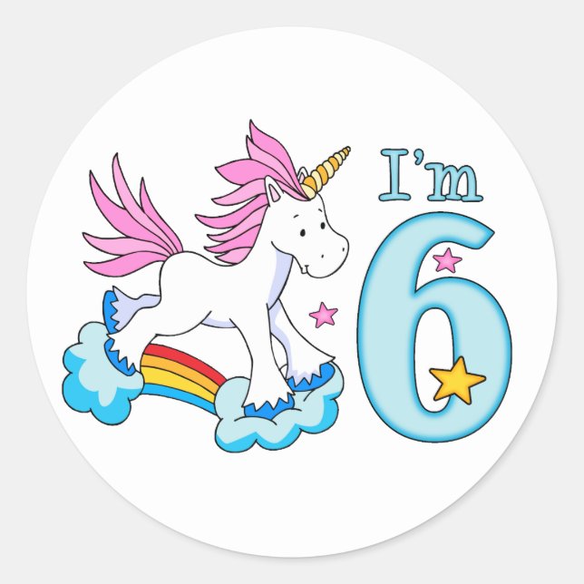 Sticker Rond Unicorn arc-en-ciel 6e anniversaire (Devant)