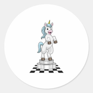 Sticker Rond Unicorn at Chess