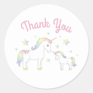 Sticker Rond Unicorn Baby shower Pastel Rainbow Cute