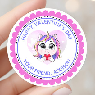 Sticker Rond Unicorn Coeur mignon Personnalisé Valentine