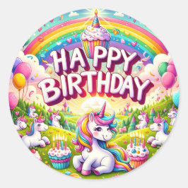 Sticker Rond Unicorn collants Whimsical d'anniversaire