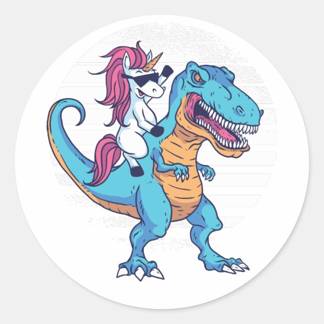 Sticker Rond Unicorn équitation T-Rex (Devant)