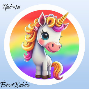 Sticker Rond Unicorn 🌈 🦄 Fille Animal, Arc-en-ciel coloré