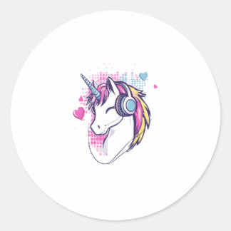Sticker Rond Unicorn Gamer Girl (1)