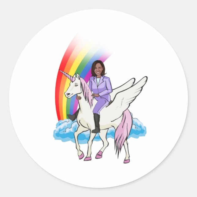 STICKER ROND UNICORN KAMALA HARRIS ET RAINBOW (Devant)