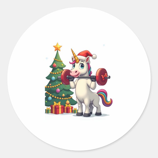 Sticker Rond Unicorn Lifting Christmas Weightlifting Deadlift G (Devant)