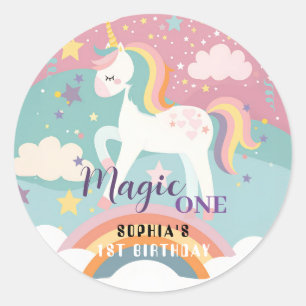 Sticker Rond Unicorn Magie Première fête d'anniversaire