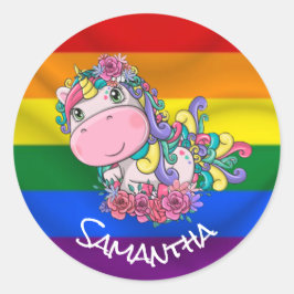 Sticker Rond Unicorn Party Pride Rainbow