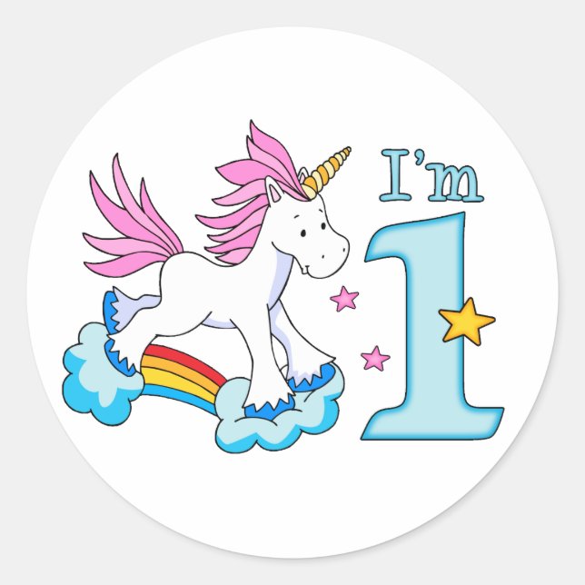 Sticker Rond Unicorn Rainbow 1er anniversaire (Devant)