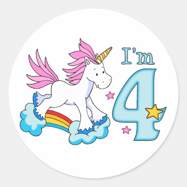 Sticker Rond Unicorn Rainbow 4e anniversaire (Devant)