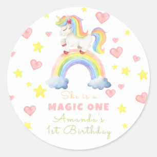 Sticker Rond Unicorn Rainbow Magic One First Birthday