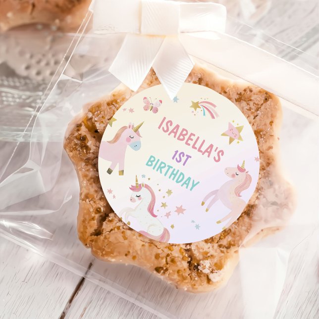 Sticker Rond Unicorn Rainbow Pastel Premier anniversaire (Créateur téléchargé)