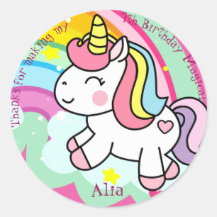 Sticker Rond Unicorne Anniversaire Personnalisé