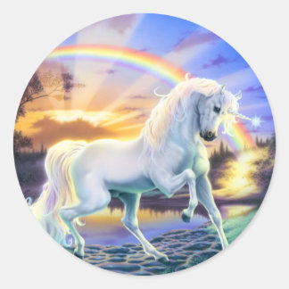 Sticker Rond Unicorne arc-en-ciel