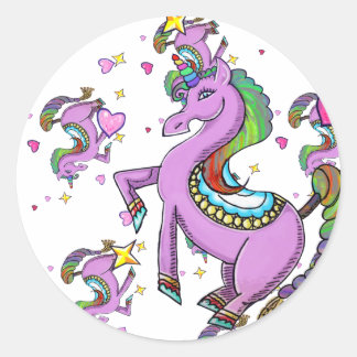 Sticker Rond Unicorne arc-en-ciel