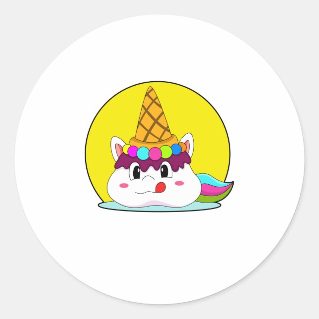 Sticker Rond Unicorne avec cône de crème glacée (Devant)
