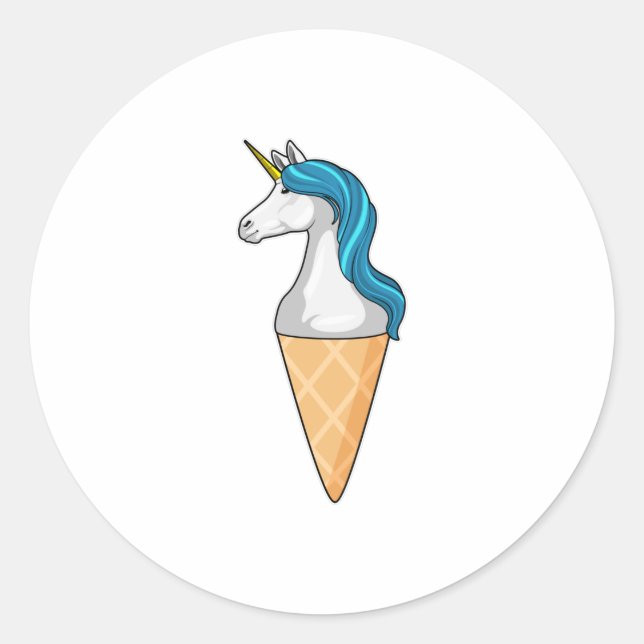 Sticker Rond Unicorne avec crème glacée gaufre (Devant)