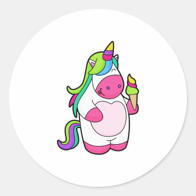 Sticker Rond Unicorne avec gaufre Glace (Devant)