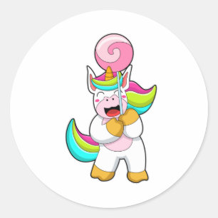Sticker Rond Unicorne avec Lollipop