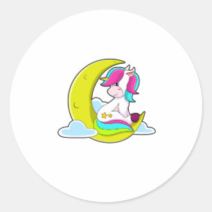 Sticker Rond Unicorne avec nuages et lune