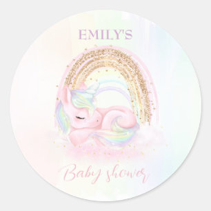 Sticker Rond Unicorne Baby shower Pastel Rainbow