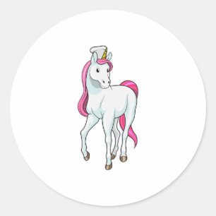 Sticker Rond Unicorne comme Cuisinière avec casquette chef