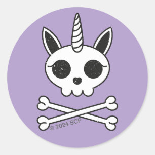 Sticker Rond Unicorne crâne et os croisés