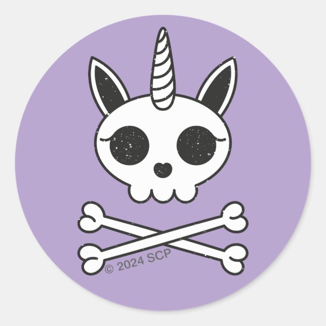 Sticker Rond Unicorne crâne et os croisés (Devant)
