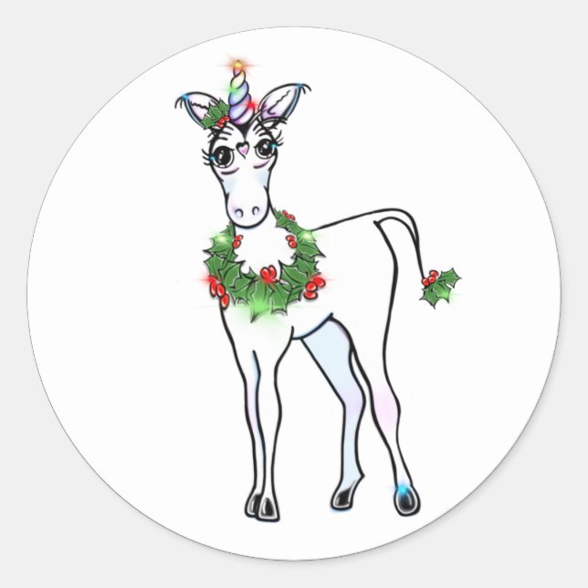 Sticker Rond Unicorne de Noël (Devant)