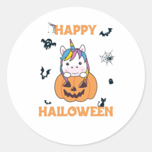 Sticker Rond Unicorne En Citrouille Cute Unicorns Halloween Heu
