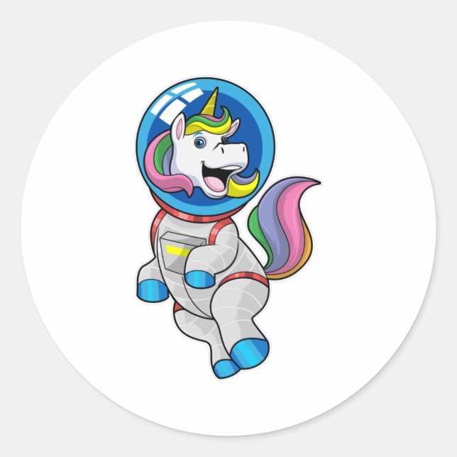 Sticker Rond Unicorne en tant qu'astronaute dans l'espace (Devant)