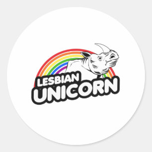 Sticker Rond Unicorne lesbienne arc-en-ciel
