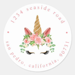 Sticker Rond unicorne luisante florale retour Adresse