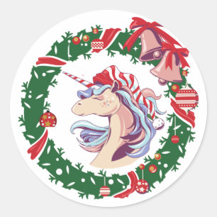 Sticker Rond Unicorne magique de Noël