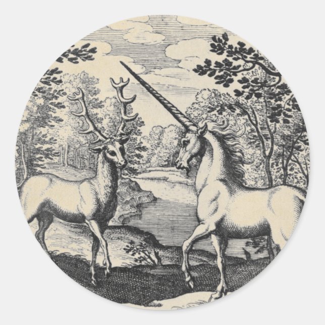 Sticker Rond Unicorne magique et Stag (Devant)