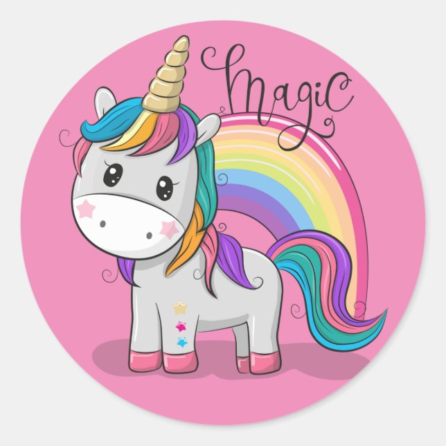 Sticker Rond Unicorne mignonne aux yeux grands (Devant)