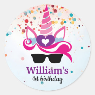 Sticker Rond Unicorne personnalisée Anniversaire