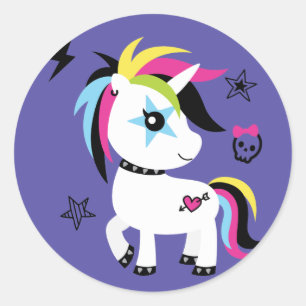 Sticker Rond Unicorne Punk Rock