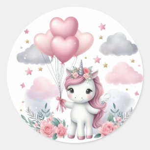 Sticker Rond Unicorne rose