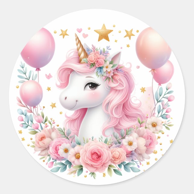 Sticker Rond Unicorne rose (Devant)