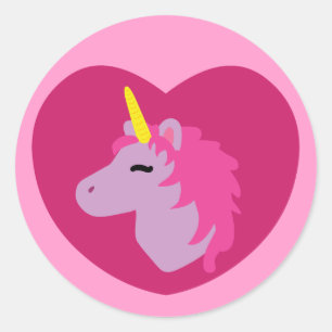 Sticker Rond Unicorne rose