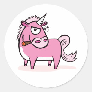 Sticker Rond Unicorne Rose Fumer