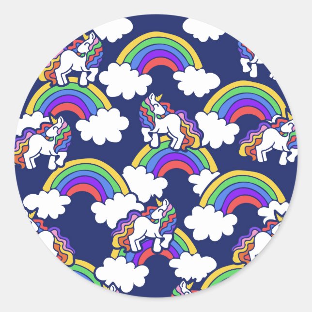 Sticker Rond Unicornes arc-en-ciel rétro (Devant)