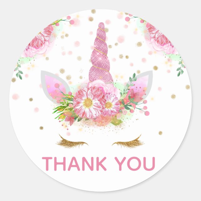 Sticker Rond Unicornes en fleurs (Devant)