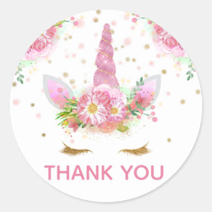 Sticker Rond Unicornes en fleurs