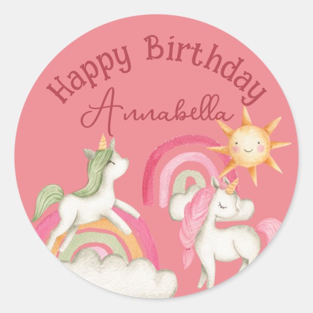 Sticker Rond Unicornes mignonnes en rose (Devant)