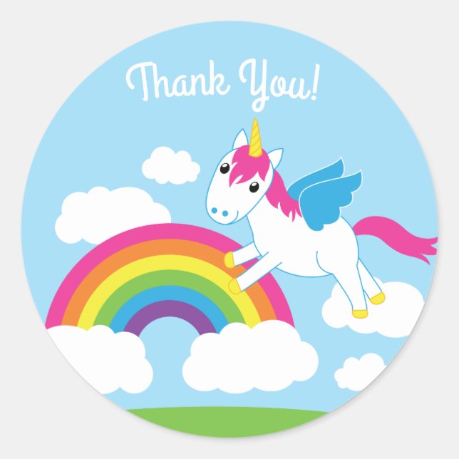 Sticker Rond Unicorns & Rainbows Mignonne 1er anniversaire Thèm (Devant)